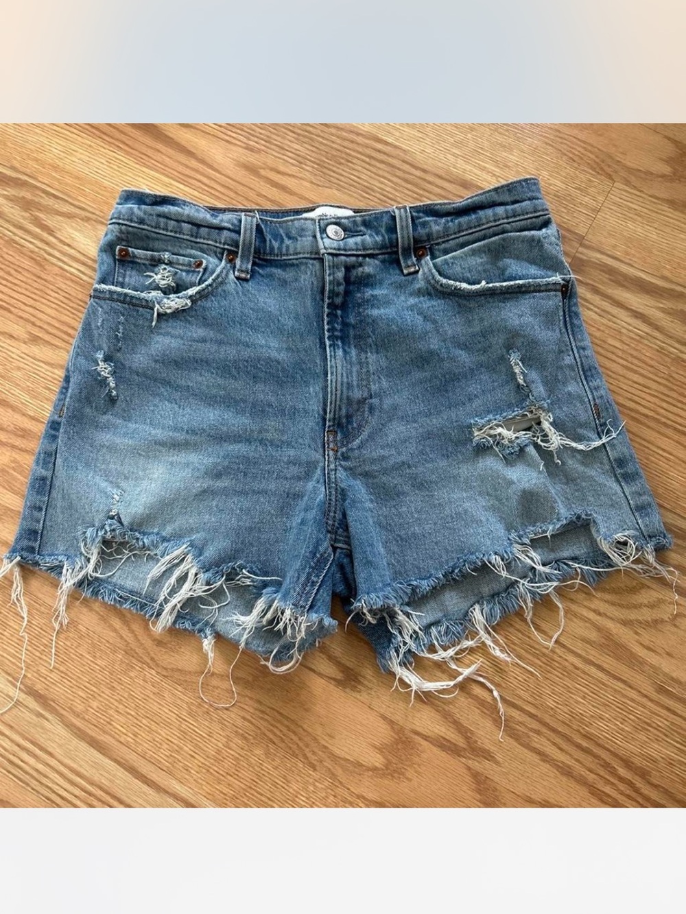 Abercrombie & Fitch Frayed Distressed Denim Shorts - Light Blue
